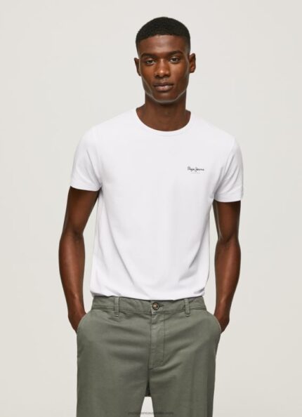 Men White Pepe Jeans Printed Logo Cotton T-Shirt 60J401011