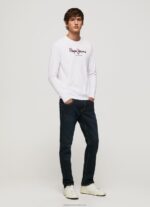 Men White Pepe Jeans Printed Logo Cotton T-Shirt 60J401018 - Image 2