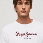 Men White Pepe Jeans Printed Logo Cotton T-Shirt 60J401018