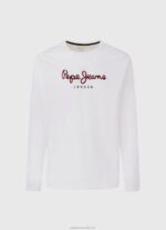 Men White Pepe Jeans Printed Logo Cotton T-Shirt 60J401018 - Image 5