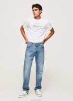 Men White Pepe Jeans Printed Logo Cotton T-Shirt 60J40921 - Image 2