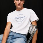 Men White Pepe Jeans Printed Logo Cotton T-Shirt 60J40921