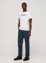 Men White Pepe Jeans Printed Logo Cotton T-Shirt 60J40998 - Image 2