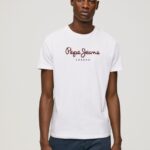 Men White Pepe Jeans Printed Logo Cotton T-Shirt 60J40998