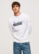 Men White Pepe Jeans Rounded Collar Cotton Jumper 60J40877