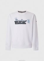 Men White Pepe Jeans Rounded Collar Cotton Jumper 60J40877 - Image 5