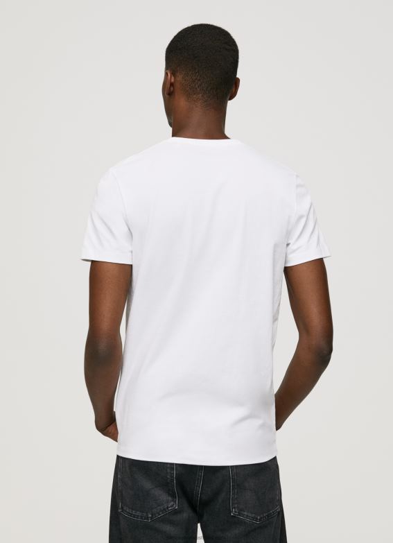Men White Pepe Jeans Short-Sleeved Cotton T-Shirt 60J401002 - Image 4