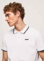 Men White Pepe Jeans Trimmed Cotton Pique Polo Shirt 60J401090 - Image 3