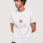 Men White Pepe Jeans Union Jack Flag Cotton T-Shirt 60J40945