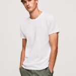 Men White Pepe Jeans Waffle Knit Cotton T-Shirt 60J40960