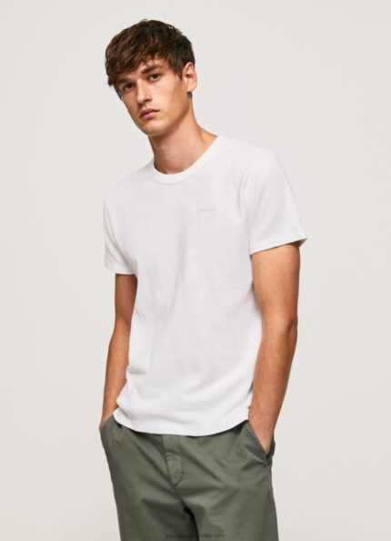 Men White Pepe Jeans Waffle Knit Cotton T-Shirt 60J40960
