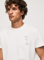 Men White Pepe Jeans Washed And Dyed Cotton T-Shirt 60J40942 - Image 3
