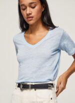 Women Bay Pepe Jeans Linen V-Neck T-Shirt 60J40466