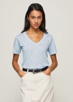 Women Bay Pepe Jeans Linen V-Neck T-Shirt 60J40466 - Image 3