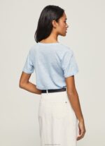 Women Bay Pepe Jeans Linen V-Neck T-Shirt 60J40466 - Image 4