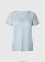 Women Bay Pepe Jeans Linen V-Neck T-Shirt 60J40466 - Image 5
