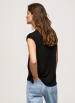 Women Black Pepe Jeans Armhole Sleeves Logo T-Shirt 60J40419 - Image 4