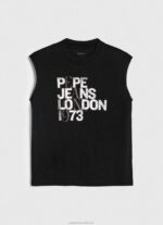 Women Black Pepe Jeans Armhole Sleeves Logo T-Shirt 60J40419 - Image 5