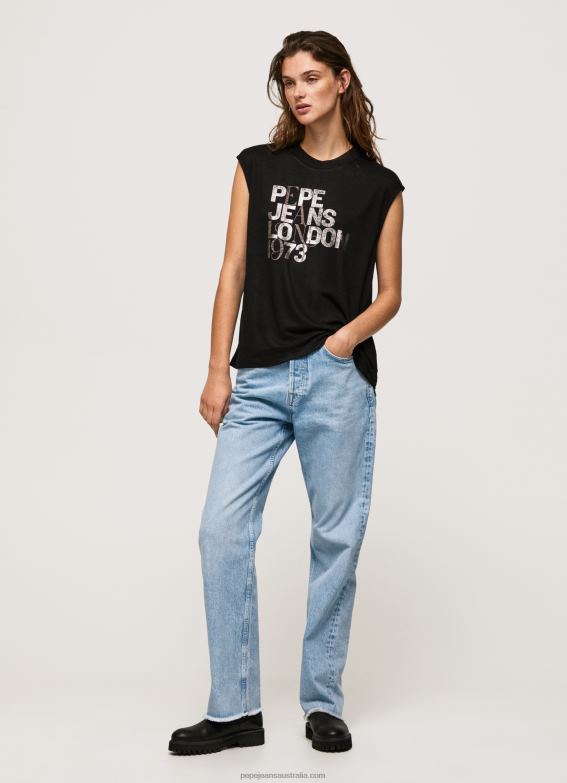 women_black_pepe_jeans_armhole_sleeves_logo_t_shirt_60j40419.jpg Women Black Pepe Jeans Armhole Sleeves Logo T-Shirt 60J40419 - Image 1