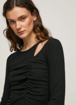 Women Black Pepe Jeans Asymmetrical Long Sleeve T-Shirt 60J40405 - Image 2