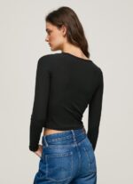 Women Black Pepe Jeans Asymmetrical Long Sleeve T-Shirt 60J40405 - Image 3