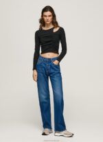 Women Black Pepe Jeans Asymmetrical Long Sleeve T-Shirt 60J40405 - Image 4