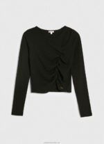 Women Black Pepe Jeans Asymmetrical Long Sleeve T-Shirt 60J40405 - Image 5