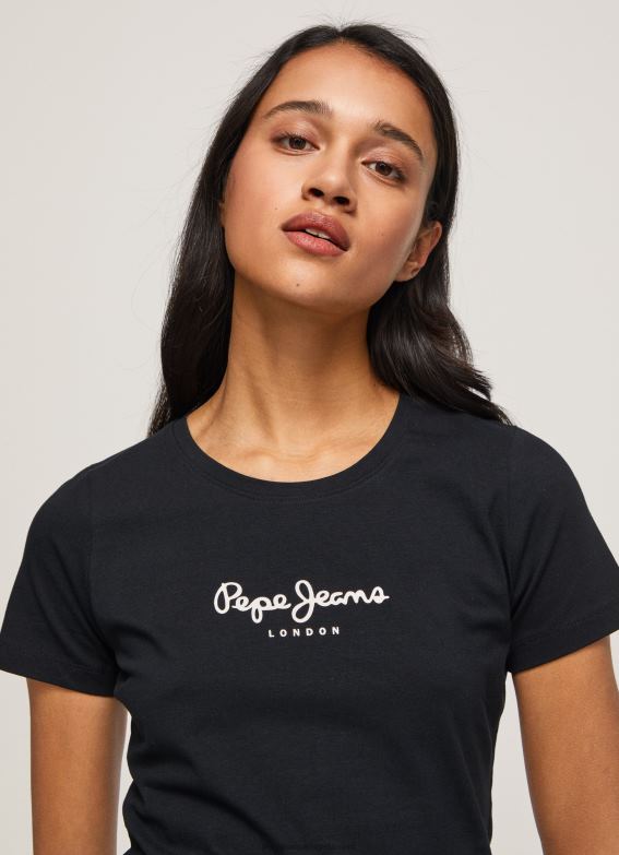 women_black_pepe_jeans_basic_logo_t_shirt_60j40400.jpg Women Black Pepe Jeans Basic Logo T-Shirt 60J40400 - Image 1