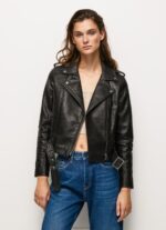Women Black Pepe Jeans Biker Jacket With Epalules Shoulders 60J40116 - Image 2