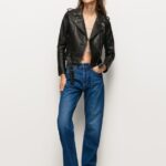 Women Black Pepe Jeans Biker Jacket With Epalules Shoulders 60J40116