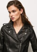 Women Black Pepe Jeans Biker Jacket With Epalules Shoulders 60J40116 - Image 3