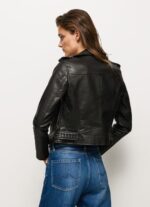 Women Black Pepe Jeans Biker Jacket With Epalules Shoulders 60J40116 - Image 4