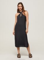 Women Black Pepe Jeans Casey Plain Satin Dress 60J40186 - Image 2