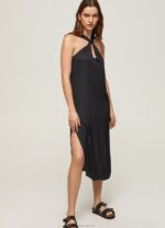 Women Black Pepe Jeans Casey Plain Satin Dress 60J40186
