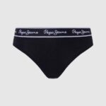 Women Black Pepe Jeans Classic Thong With Printed Logo 60J40549