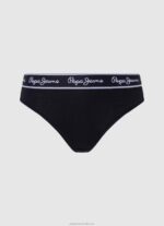 Women Black Pepe Jeans Classic Thong With Printed Logo 60J40549