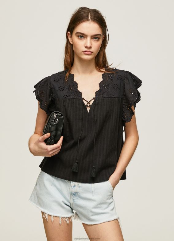 women_black_pepe_jeans_cotton_blouse_with_openwork_details_60j40336.jpg Women Black Pepe Jeans Cotton Blouse With Openwork Details 60J40336 - Image 1