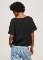 Women Black Pepe Jeans Crepe Top With Frills On Sleeves 60J40365 - Image 4