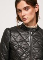 Women Black Pepe Jeans Diamond Design Leather Jacket 60J40140 - Image 3