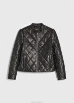 Women Black Pepe Jeans Diamond Design Leather Jacket 60J40140 - Image 5