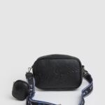 Women Black Pepe Jeans Embossed Logo Maxi Crossbody Bag 60J40713