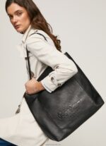 Women Black Pepe Jeans Embossed Logo Tote Bag 60J40711