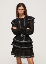 Women Black Pepe Jeans Embroidered Detailing Mini Dress 60J40190 - Image 2