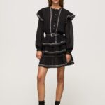Women Black Pepe Jeans Embroidered Detailing Mini Dress 60J40190