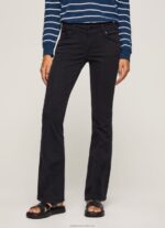 Women Black Pepe Jeans Flare Slim Trousers 60J40294 - Image 2