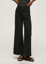 Women Black Pepe Jeans Flared Cotton Trousers 60J40313 - Image 2
