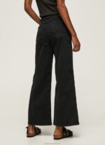 Women Black Pepe Jeans Flared Cotton Trousers 60J40313 - Image 3
