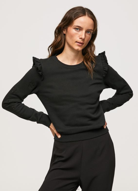 women_black_pepe_jeans_frilled_cotton_jumper_60j40283.jpg Women Black Pepe Jeans Frilled Cotton Jumper 60J40283 - Image 1