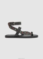 Women Black Pepe Jeans Irma Ethnic Leather Sandals 60J40659