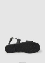 Women Black Pepe Jeans Irma Log Flat Leather Sandals 60J40661 - Image 5